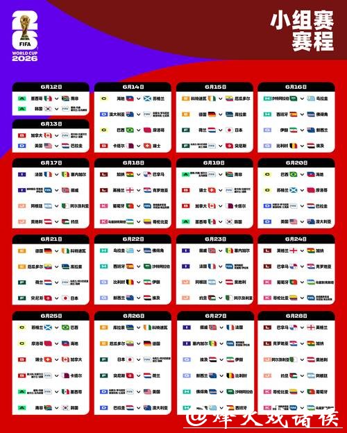 2026世界杯小组赛分组及完整赛程一览